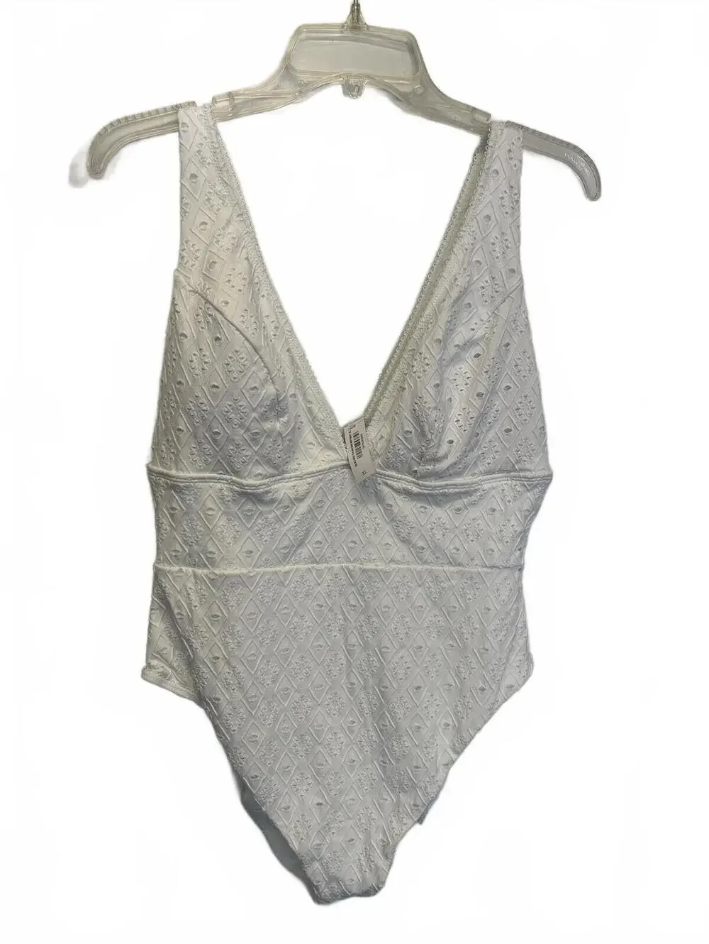 Adore Me Melony White Eyelet One-Piece Swimsuit XL Textured Tank Fully Lined NWT